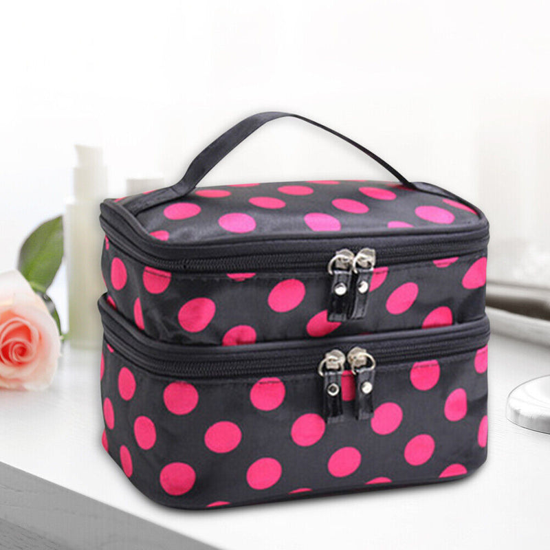 Double Layer Women Cosmetic Bag Zipper Organizer Portable Travel Makeup Sto