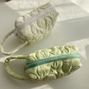 Women Quilted Flower Pattern Clutch Bag Mini Wallet Zipper Bag (Green)