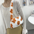 Retro Women Flower Print Shoulder Underarm Bag Winter Plush Purse (Orange)