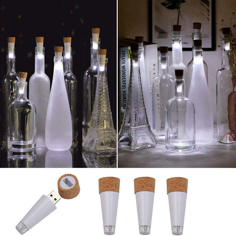 4pcs LED USB Rechargeable Shiny Bottle Cork Stopper Cap Lamp (Pure White) Newly