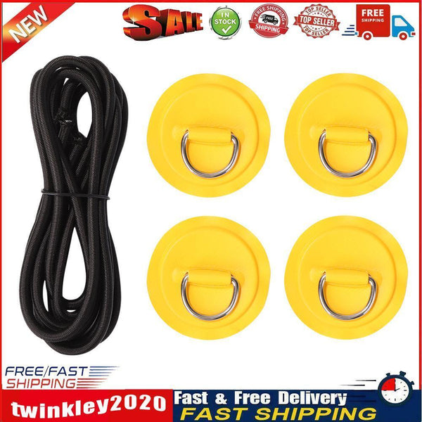 Stainless Steel D Ring Patch 2.5m Rope Kit for Paddle Board (Yellow) Newly