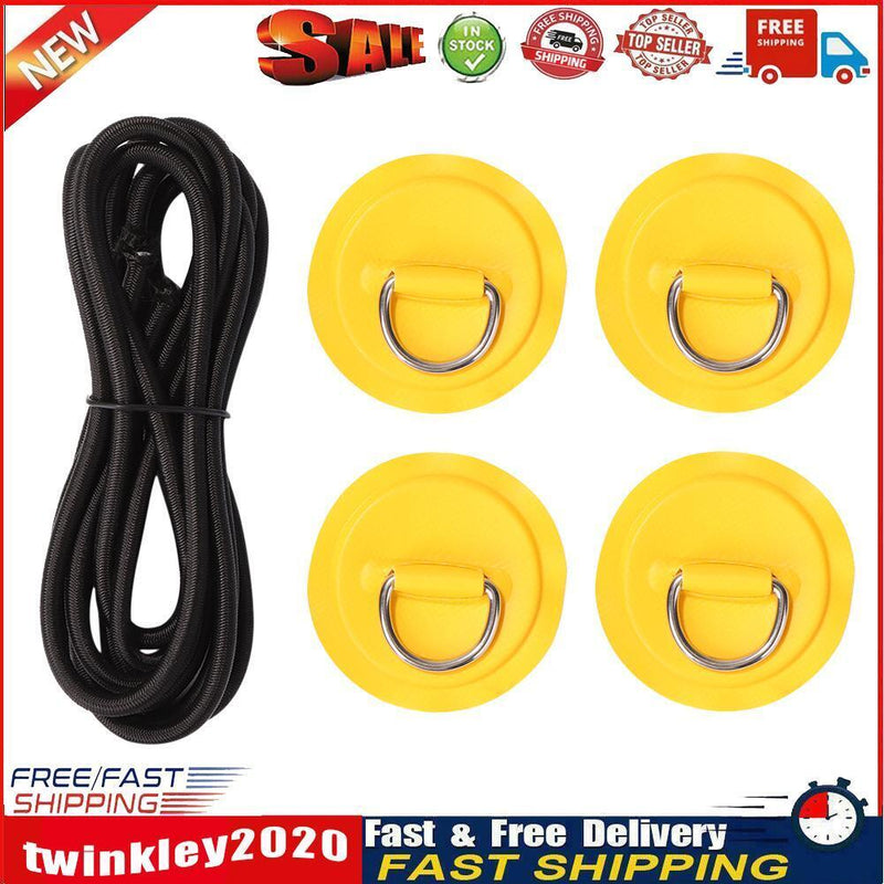 Stainless Steel D Ring Patch 2.5m Rope Kit for Paddle Board (Yellow) Newly