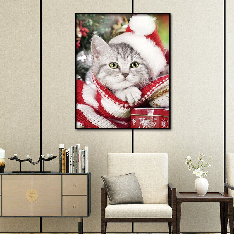 5D Full Drill Diamond Painting DIY Christmas Cat Rhinestone Picture Decor Poster