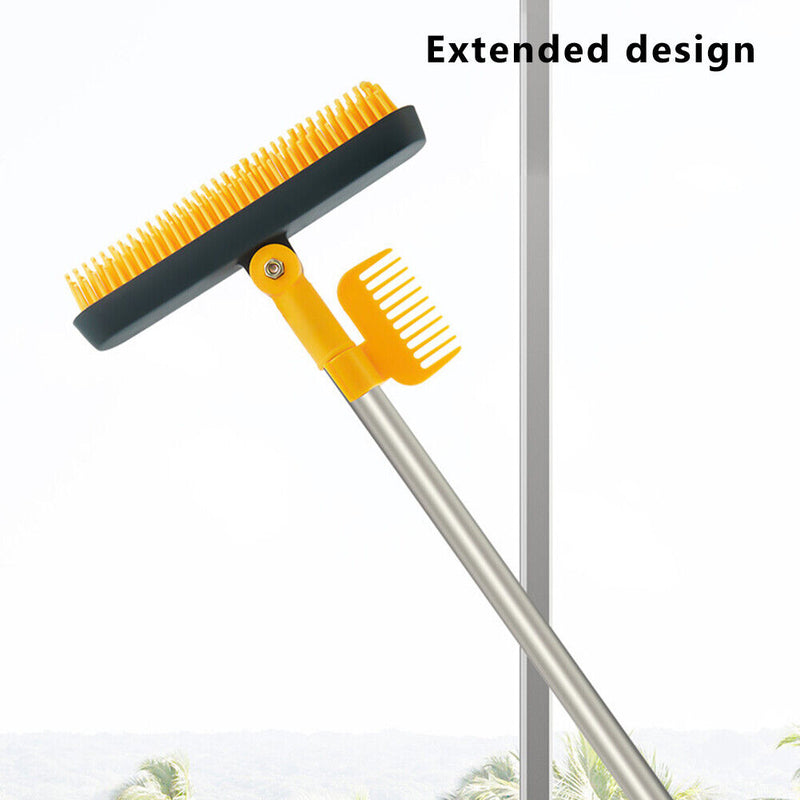 Floor Scrub Brush Bathroom Kitchen Rotating Long Handle Cleaning (Yellow)