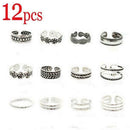 12pcs Retro Simple Fashion Carved Adjustable Toe Rings For Girls Foot E4O5 T1X1
