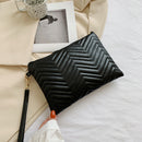 Women PU Thread Envelope Bag Solid Color Zipper Luxury Clutch Purse (Black)