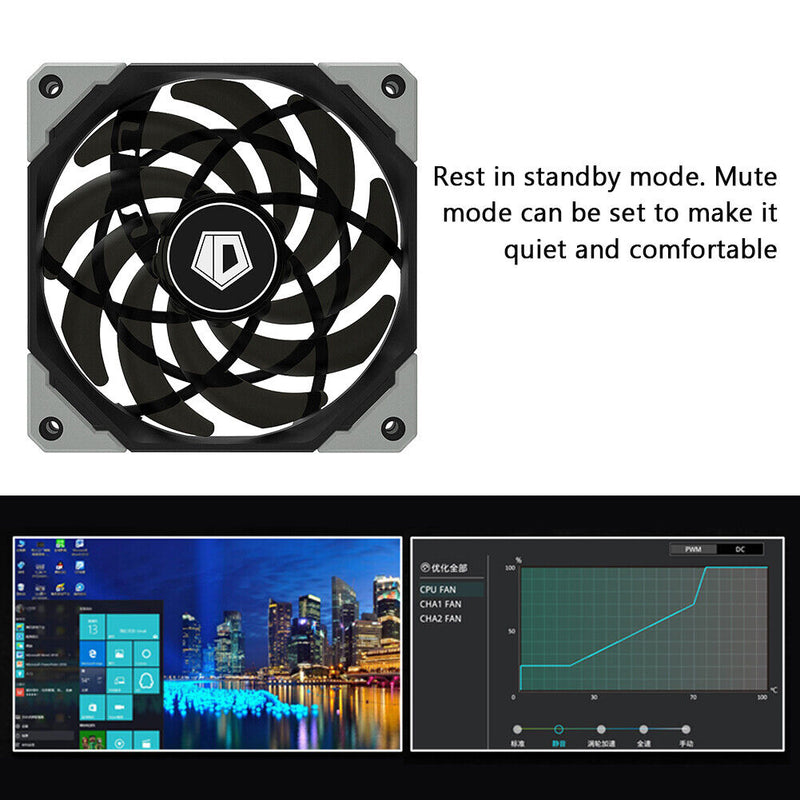 ID-COOLING 120mm Computer Case Cooling Fan PWM Silent Quiet Chassis PC Cooler