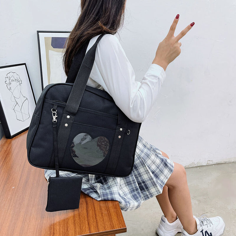 Cute Women Transparent Love Canvas Large Capacity Travel Handbag Shoulder Bags