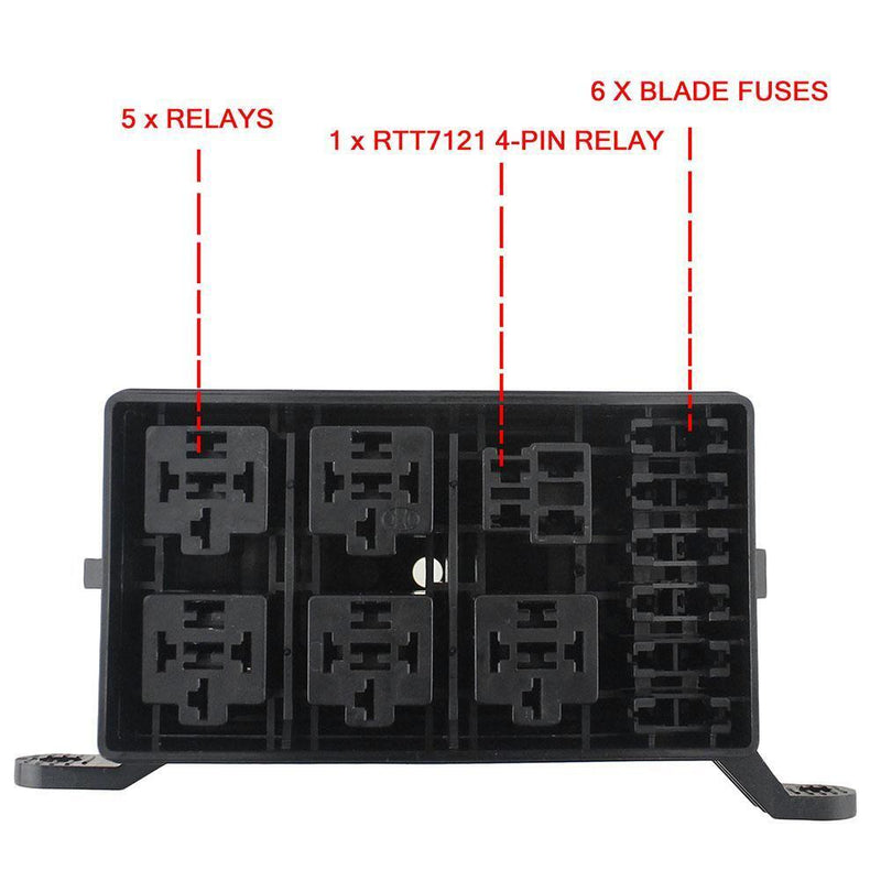 Universal DC 12V Car Marine 6-Way Relay+ 6-Slot Blade Fuse Holder Box Block