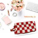 Print Toiletries Bag Women Makeup Pouch Mini Handbag (Large Red White Grid)
