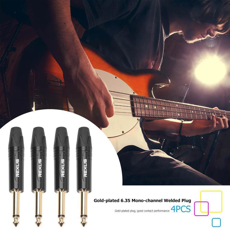 4pcs 6.35mm Male Monaural Audio Cable Connector Welding Plug Tail w/PVC Buf