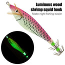 8cm Luminous Wood Shrimp Bait with Squid Jigs Hook Fishing Lures (Pink)