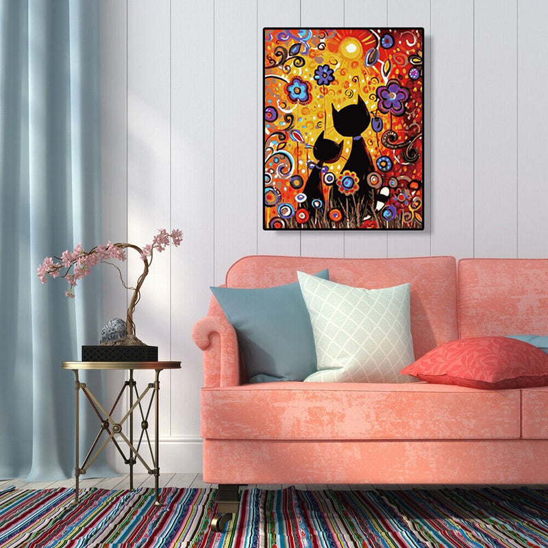 Two Cats Oil Painting By Numbers DIY Paints Drawing On Canvas for Child