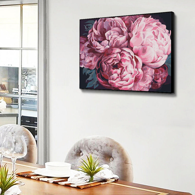 DIY Paint By Number Kit Pink Peony Flowers No Frame for Home Decoration Art
