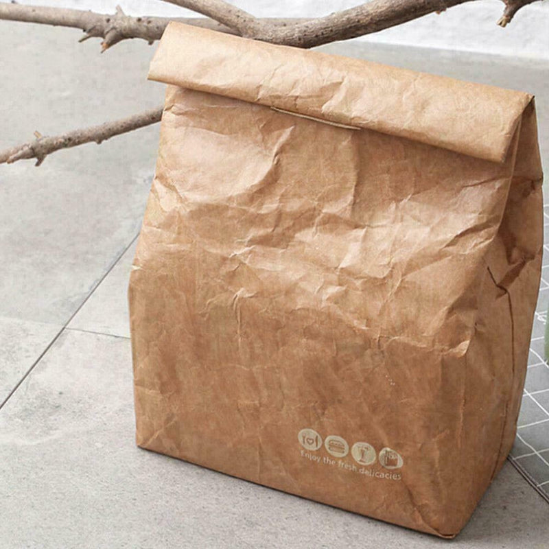1PCS Yellow Kraft Paper Lunch Bag Reusable Durable J9H9 Insulated Thermal W6J7