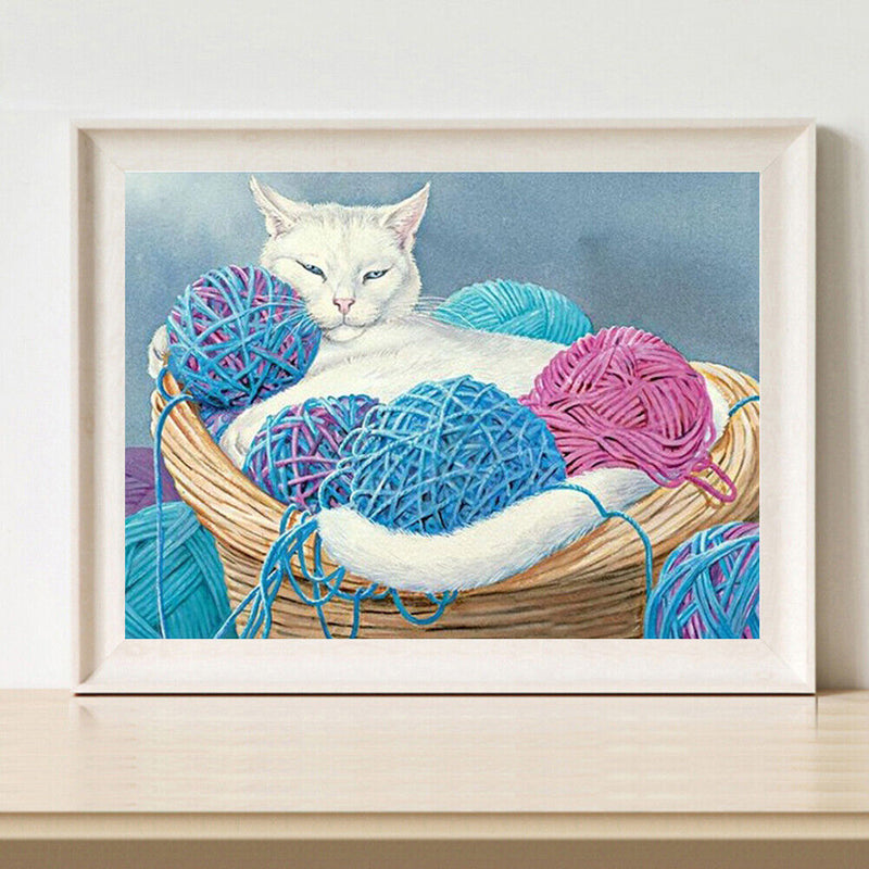 Cat Frameless Oil Paint by Numbers Kit Coloring on Canvas Handpainted Handicraft