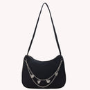 Women Solid Color Chain Messenger Bag Zipper Crossbody Bag (Black)