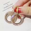 Charm Rhinestone Flicker Bright Earrings Double Round Circle Hoop Dangle