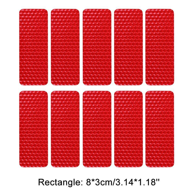 10pcs Car Reflective Stickers Warning Strip Safety Tapes (Rectangle)(Red)