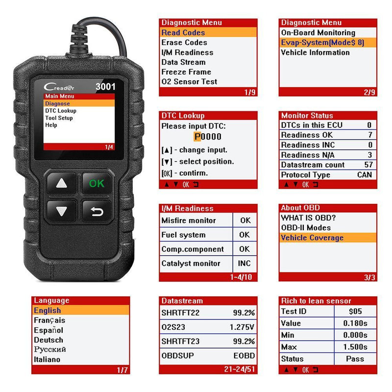 X431 Full OBDII Car Diagnostic Tool Code Reader CR3001 Scanner Creader 3001
