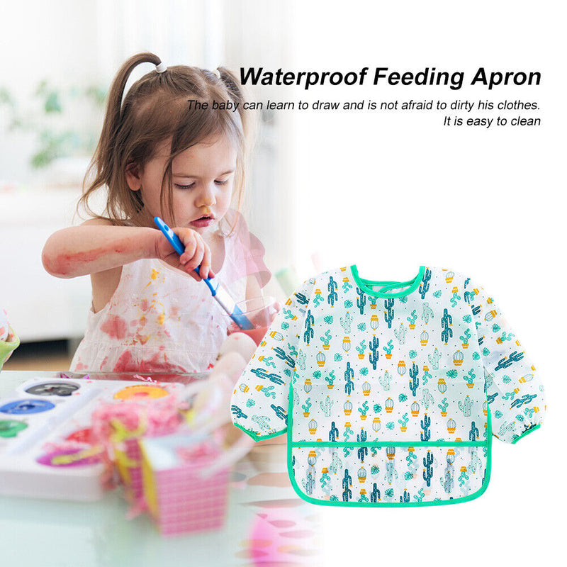 Baby Feeding Bibs Kids Waterproof Long Sleeve Coverall (0-3Years Cactus) Newly