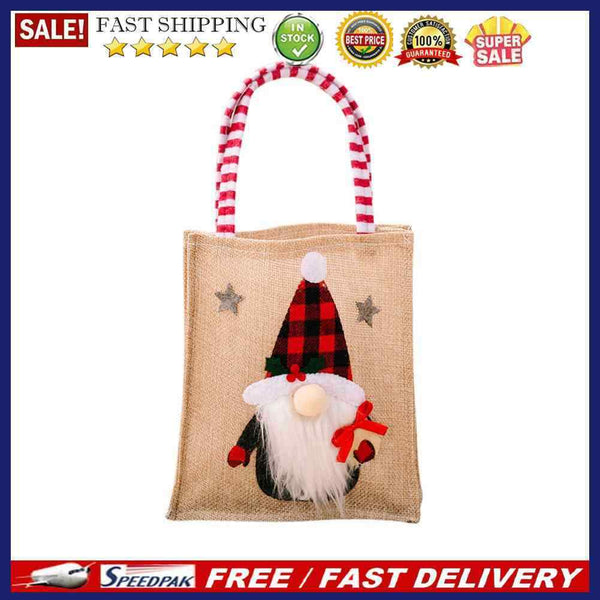 Christmas Decoration Burlap Gift Bag Cartoon Handbag for Candy Containers (B)