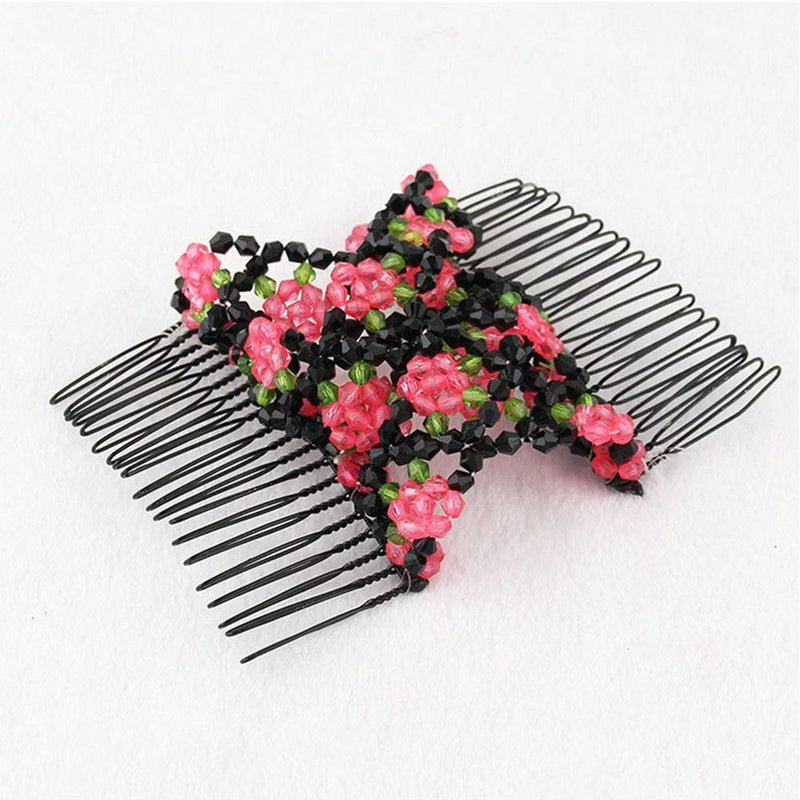 Women Girls Magic Beads Double Hair Comb Hair Combs Clips Elasticity
