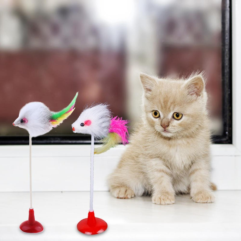 2pcs Funny Cat Toys Elastic Feather False Mouse Bottom Sucker for Pets Mous