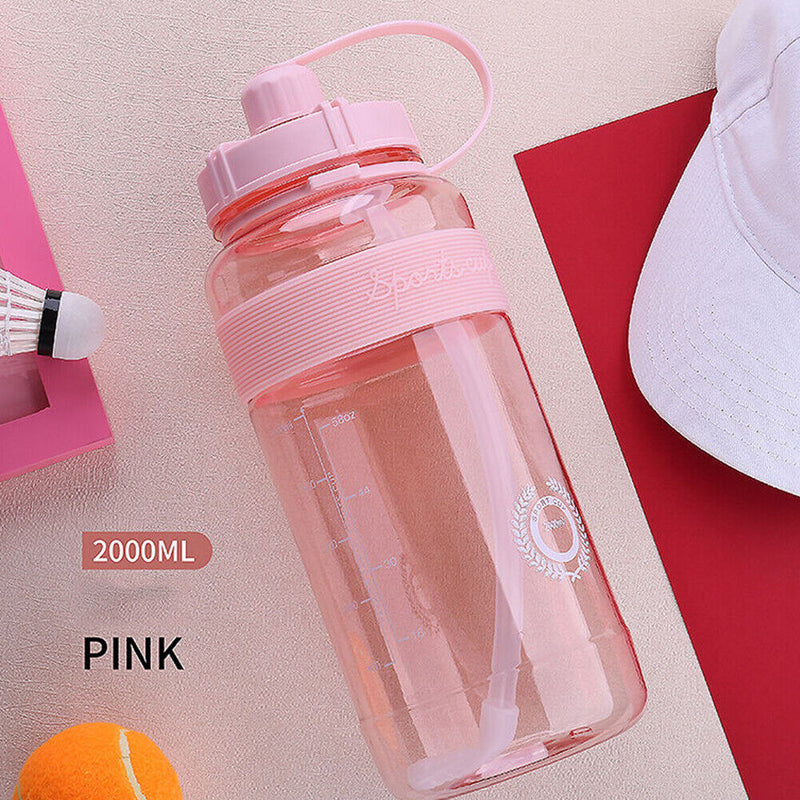 Portable Women Summer Gym Water Bottle Straw Large Capacity (Pink 2000ml)