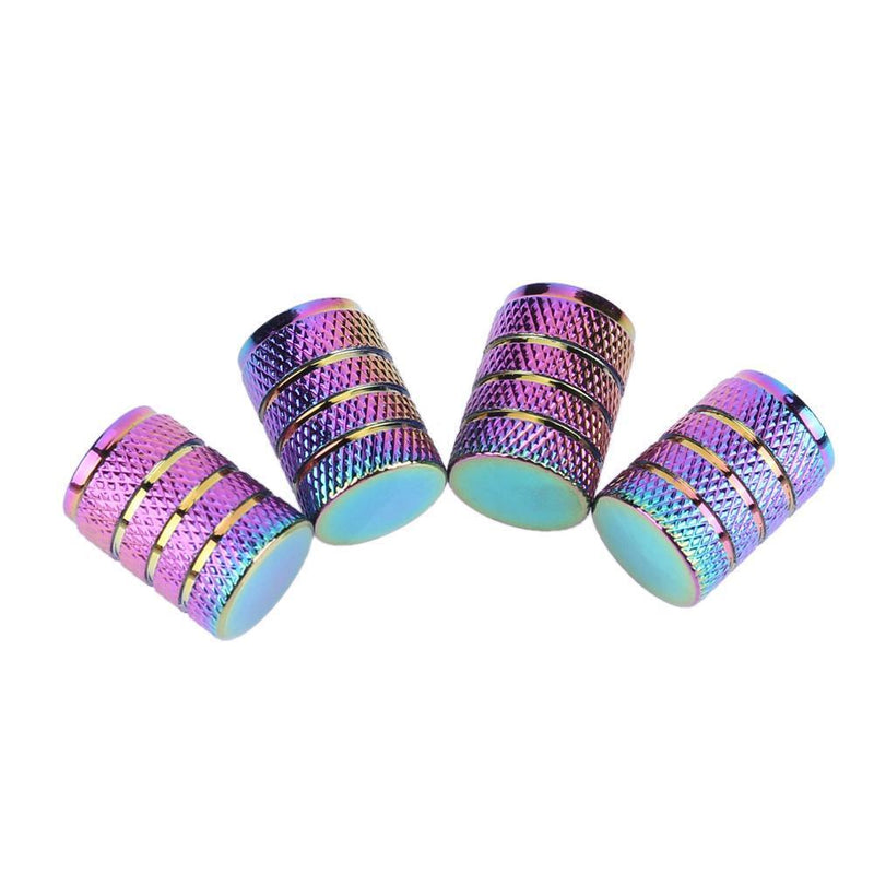 4pcs Rainbow Color Aluminum 3-Groove Style Car Wheel Tire Valve Caps Covers