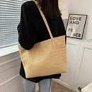 Large Capacity Woven Handbag Women Straw Fashion Leather Splicing Shoulder Bags