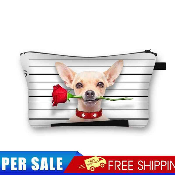Rose dog Printed Hand Hold Travel Storage Cosmetic Bag Toiletry Bag