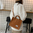 Retro Corduroy Messenger Handbag Female Portable Casual Shoulder Top-handle Bag