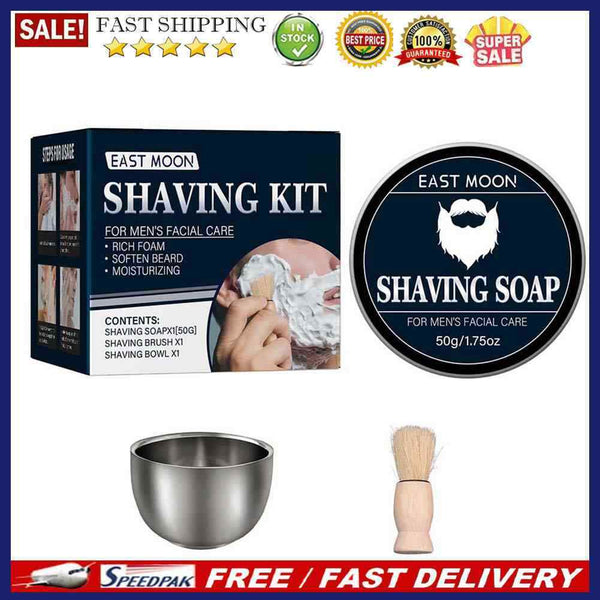 3pcs Shaving Soap Kit with Brush Bowl Facial Beard Cleaning for Men Boyfriends