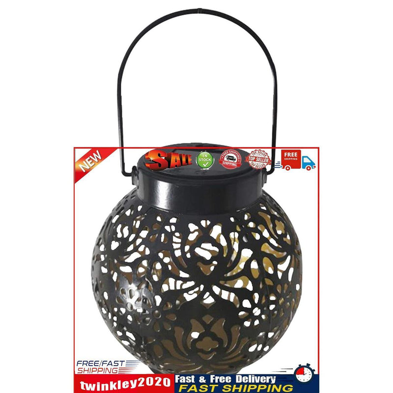 LED Metal Solar Lantern Light Waterproof Hollow Projection Lamp (Black) Newly