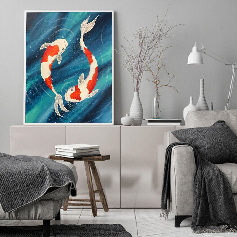Oil Paint By Numbers Koi Fish Frameless Picture Craft Kit for Home Living Room