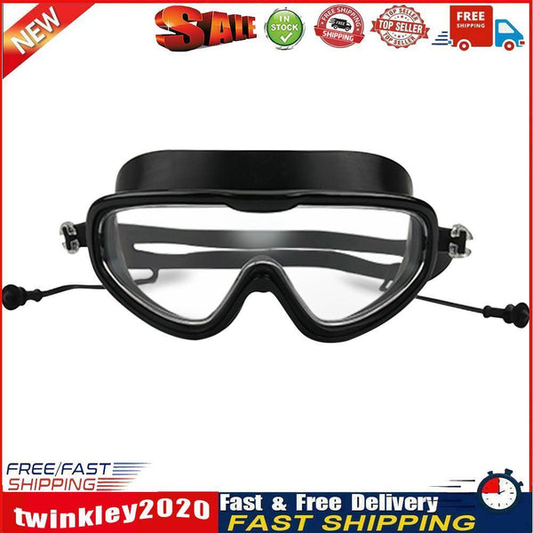 Swimming Goggles with Earplugs Waterproof Adults Diving Eyewear (Black) Newly
