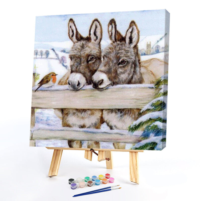 Oil Paint by Numbers Little Donkey Canvas Artwork Living Room Picture Decoration