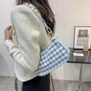 Fashion Women Oxford Cloth Plaid Print Underarm Bag Chain Handbags (Blue)