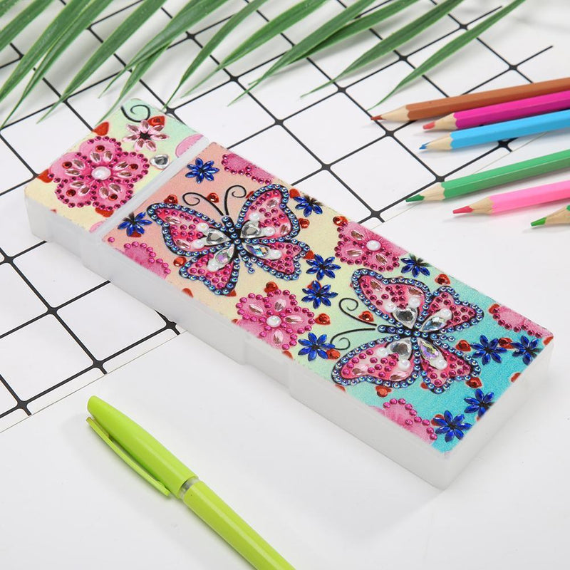 DIY Butterfly Special Shaped Diamond Painting 2 Grids Students Pencil Case Newly