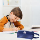 Large Capacity Pencil Case Bags Zipper Solid Stationery Box (Navy Blue) Newly