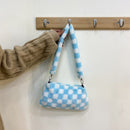 Women Fashion Plush Shoulder Bag Winter Animal Plaid Heart Print Underarm Bags