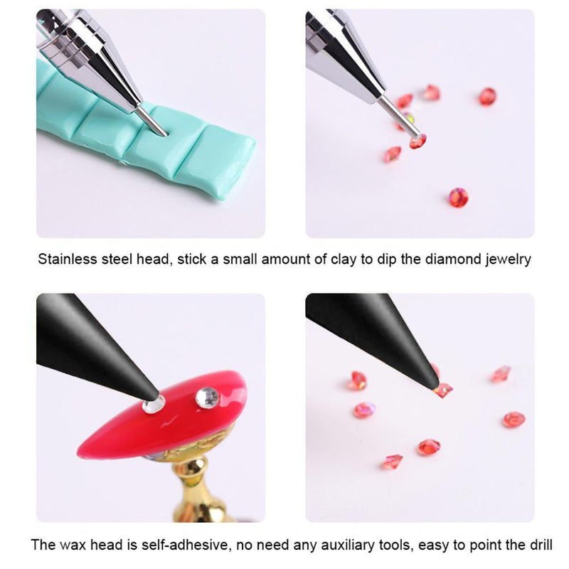 Dual Heads Dotting Wax Pen Point Drill Picker Nail Art Studs Dotter (Black)