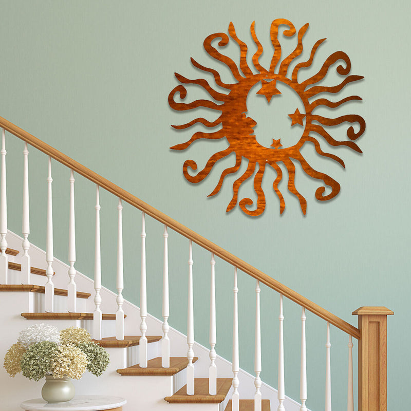 Wall Art Sun Moon Stars Decor Metal Sculpture for Indoor Outdoor (Yellow) Newly