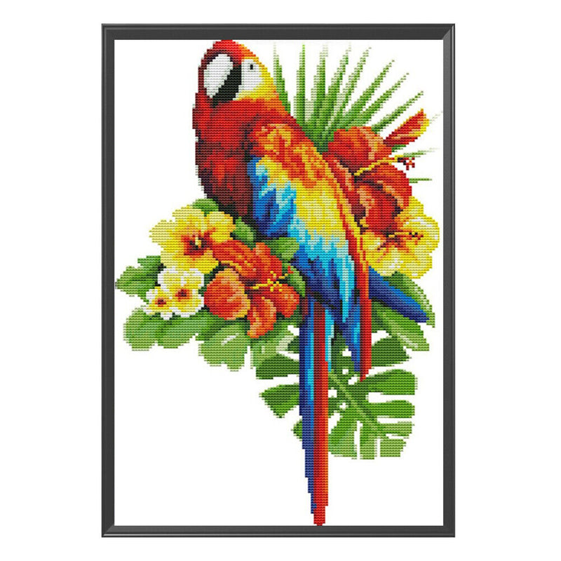 14CT Partial Cross Stitch Flower Parrot Counted DIY Embroidery Home Decoration
