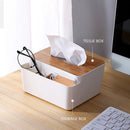 Tissue Box Wood Cover Napkin Holder Desktop Paper Towel Storage (White)