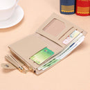 Folded Women Tassels PU Leather Handbag Girl Hasp Small Wallet Purse(Beige)