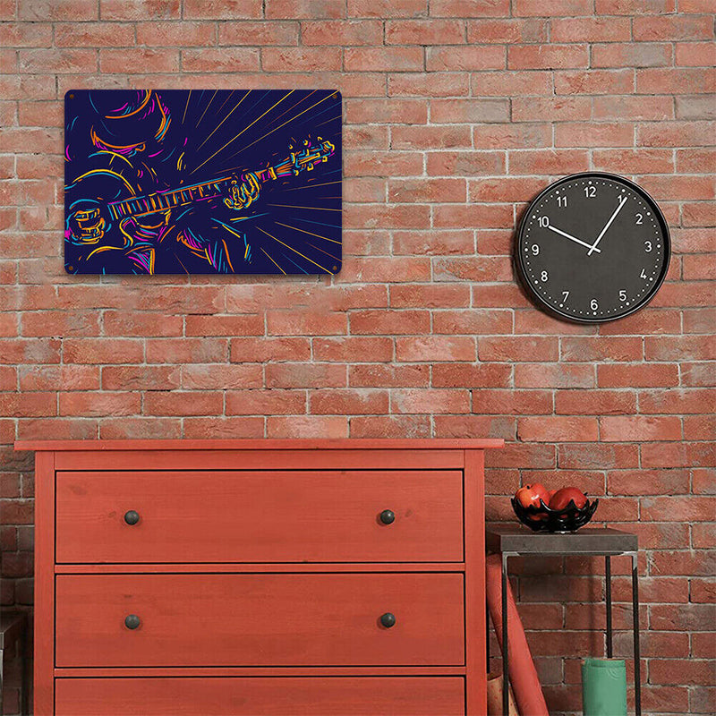 Neon Guitarist Retro Metal Plate Tin Sign Plaque for Bar Pub Club Cafe Arts
