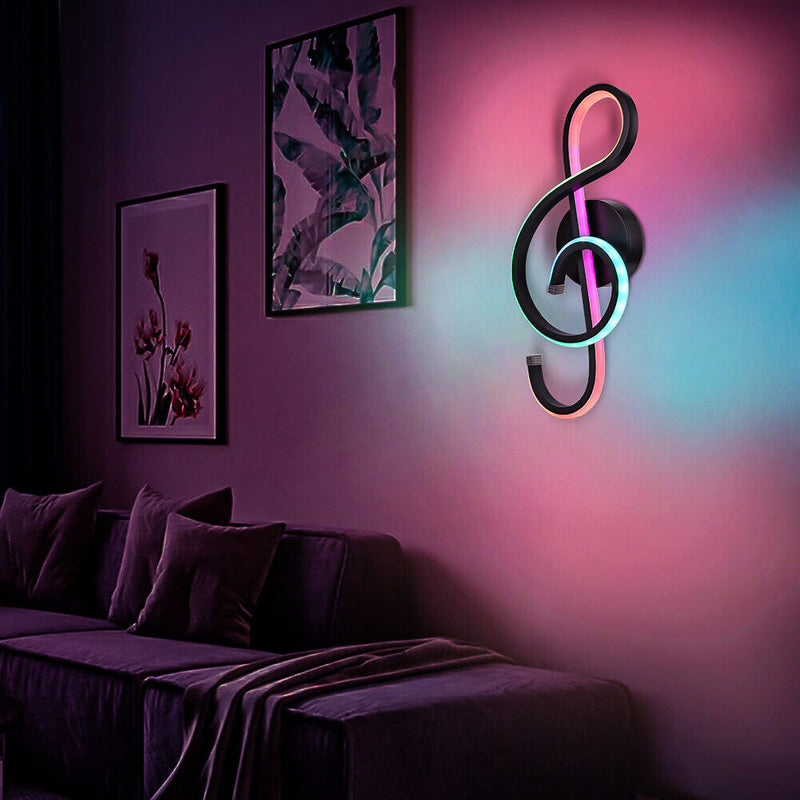 Modern LED Musical Note Wall-Mounted Home Living Room Bedside Light (Black)