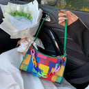 Geometric Hit Color Underarm Bags Leather Women Casual Shoulder Clutches Handbag